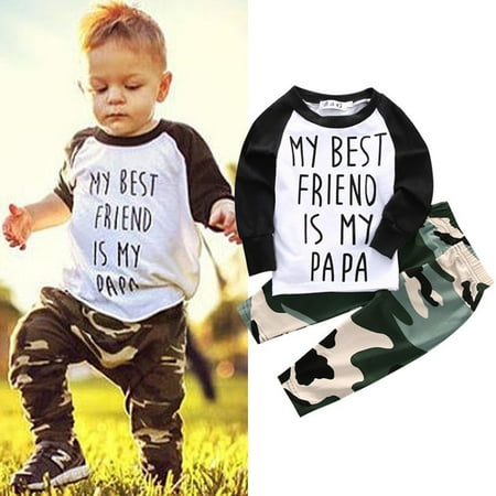 Newborn Baby Kids Boys Girls Camo T-shirt Tops Pants Outfits Set Clothes 0-24M